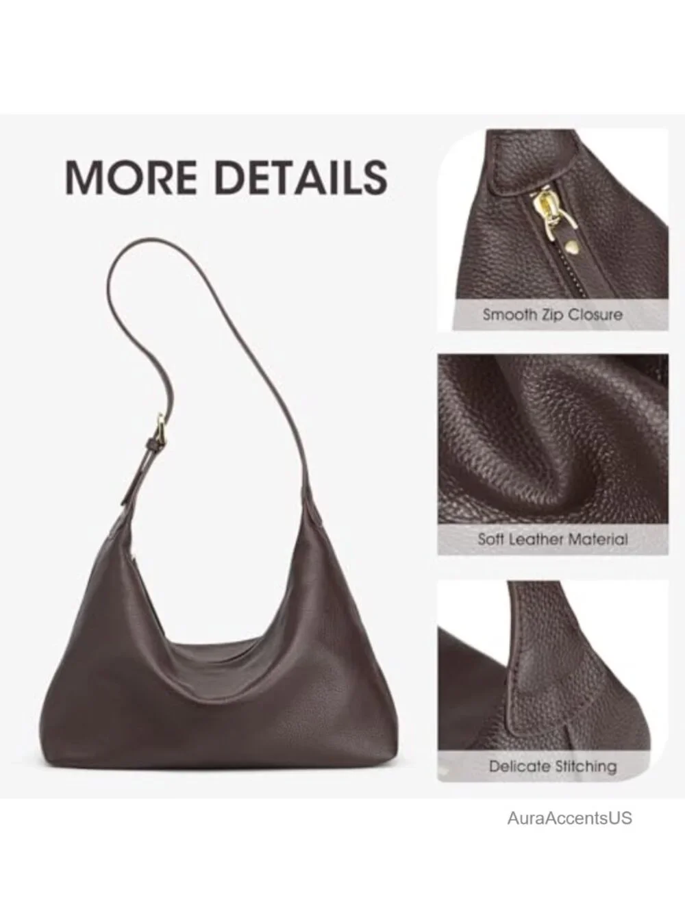 Genuine Leather Hobo Bag Removable Strap Crossbody Shoulder Purse